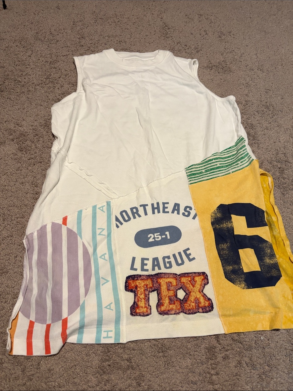 Free People White Graphic Patchwork Tank with Multicolor Sport Accents